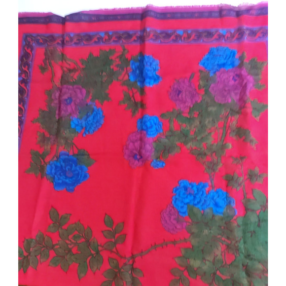 Challis By Berkshire Red Green Square Scarf 25 X 25 - Picture 6 of 10